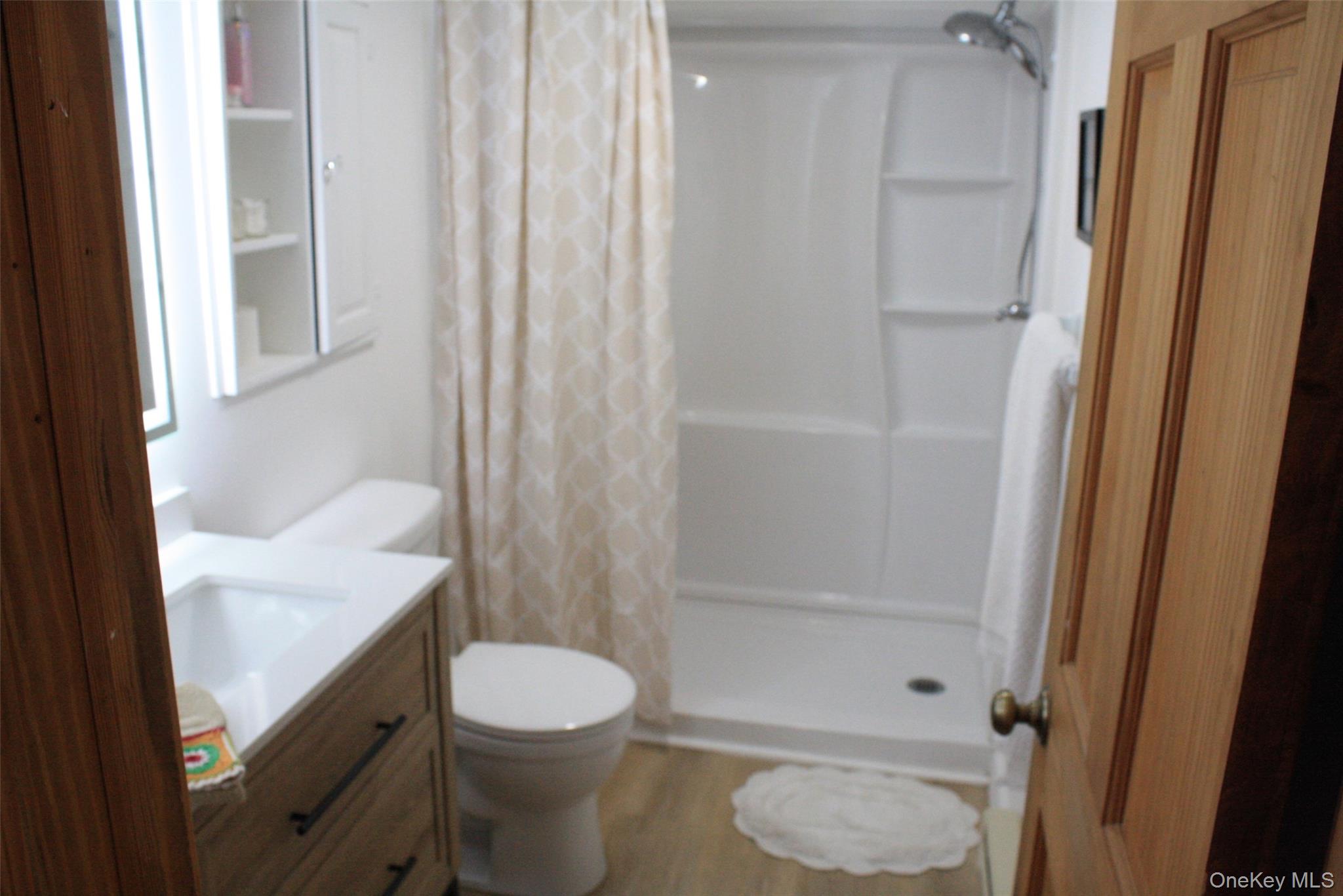 50 Mt Hope Road Carmel, NY 10512 - Photo 11 of 13 Full bathroom featuring vanity, a stall shower, and light wood finished floors