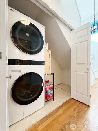 a utility room with dryer and washer
