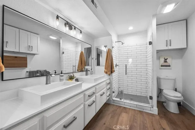 an aerial view of a house with a yard and potted plants