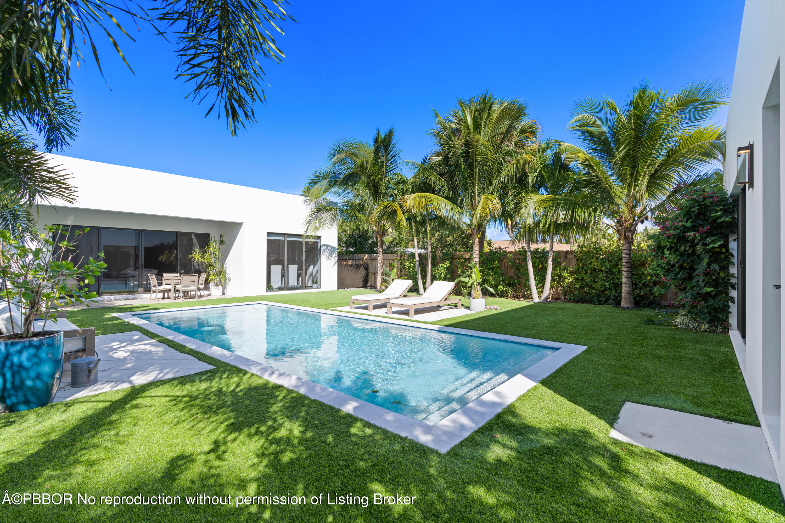 a view of a backyard with palm tree
