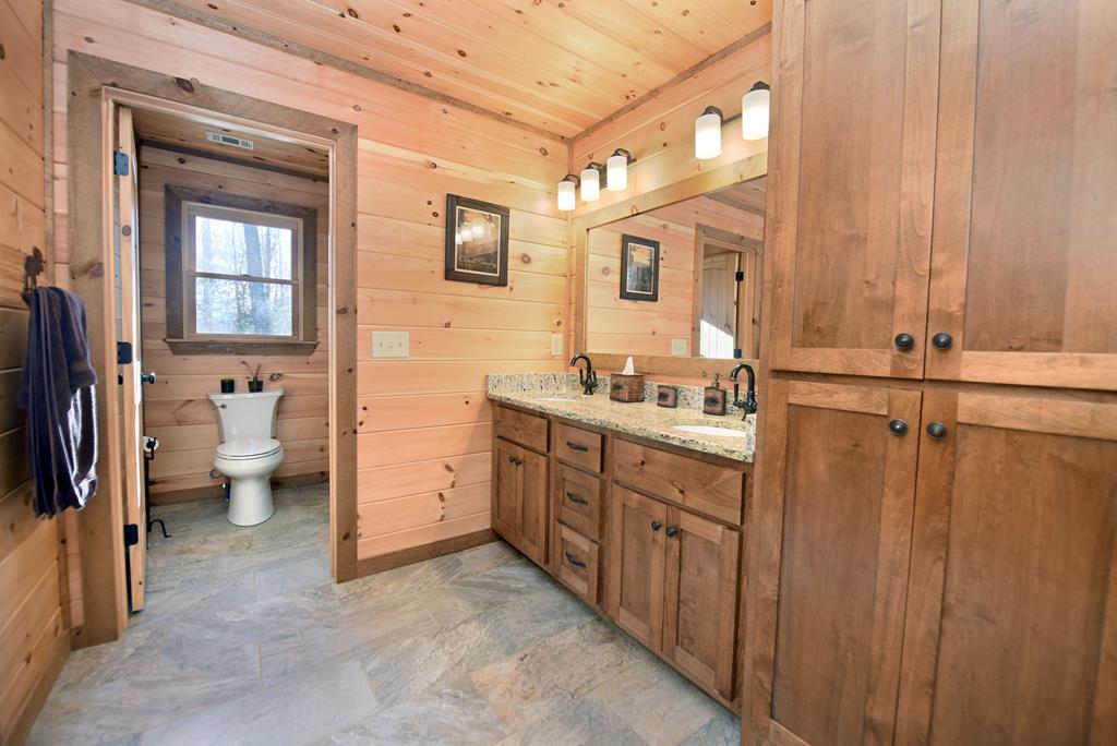 731 Native Trail Cherry Log, GA 30522 - Photo 43 of 56 a bathroom with a double vanity sink a toilet and a tub