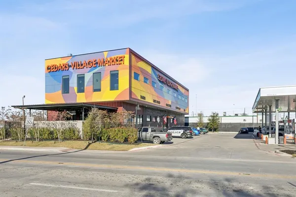 a front view of a building with street