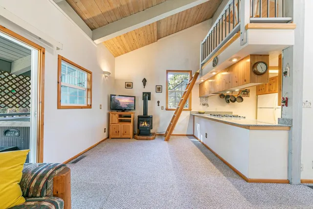 a view of a hallway with a couch