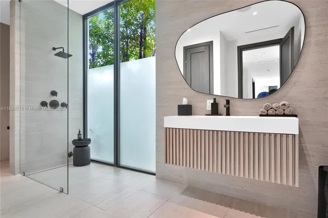 a view of a bathroom from a balcony