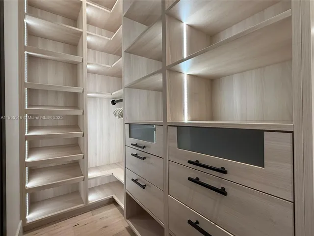 a room with shelves