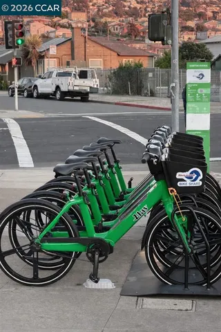 a view of a building with sitting area