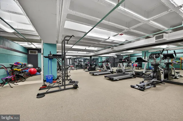 a view of a room with gym equipment