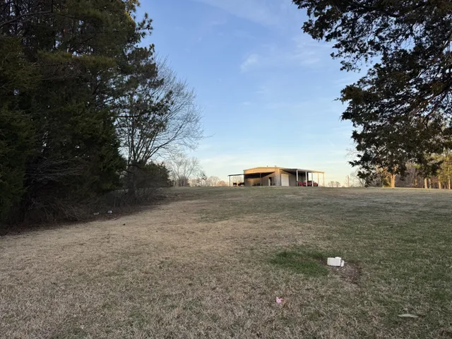 a view of road with large trees