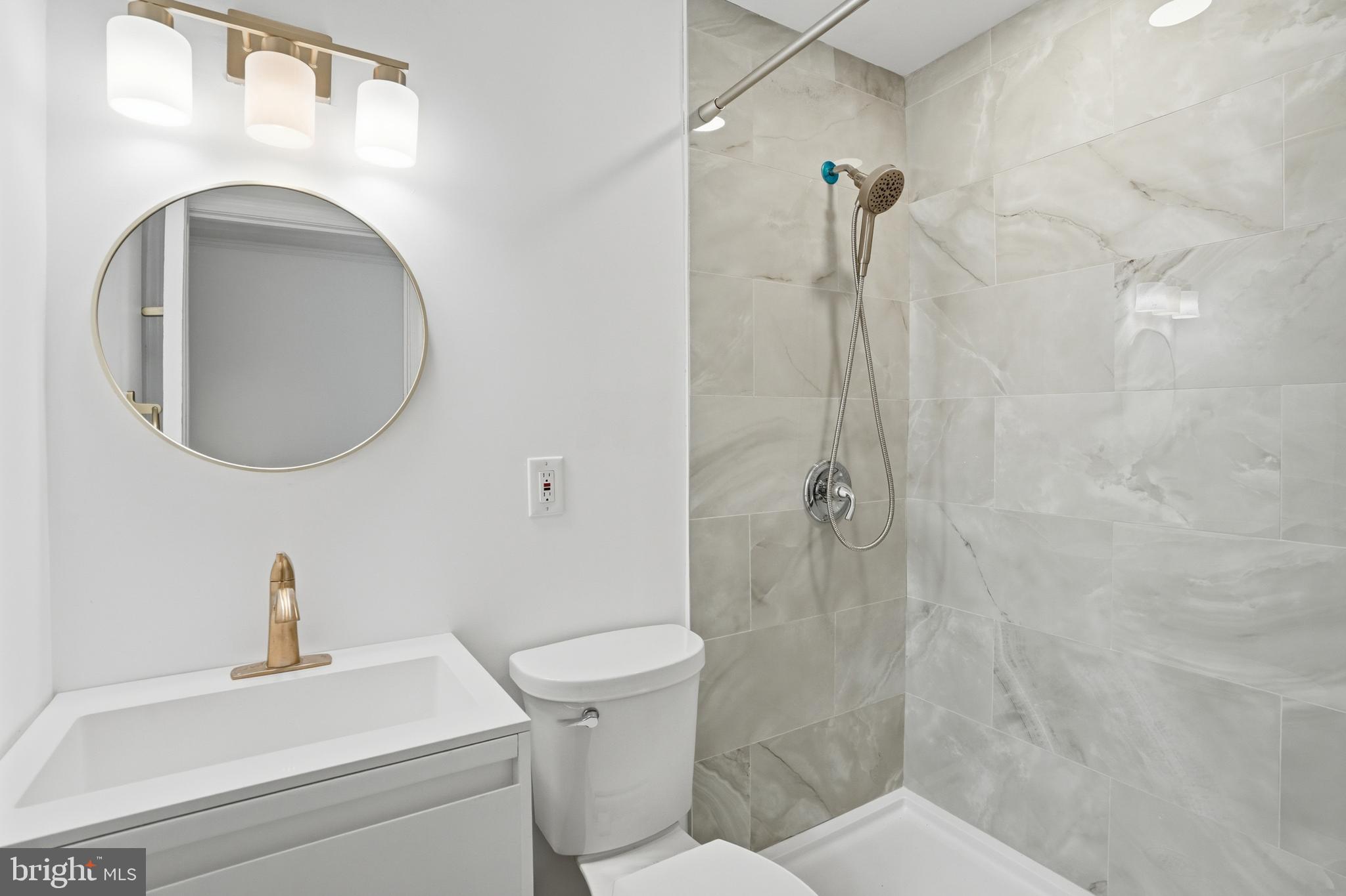 313 C Street Southeast Washington, DC 20003 - Photo 33 of 47 a bathroom with a toilet sink vanity granite and a mirror