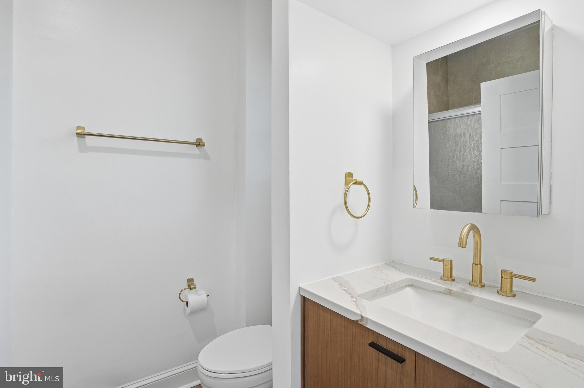 313 C Street Southeast Washington, DC 20003 - Photo 34 of 47 a bathroom with a granite countertop sink vanity mirror and toilet