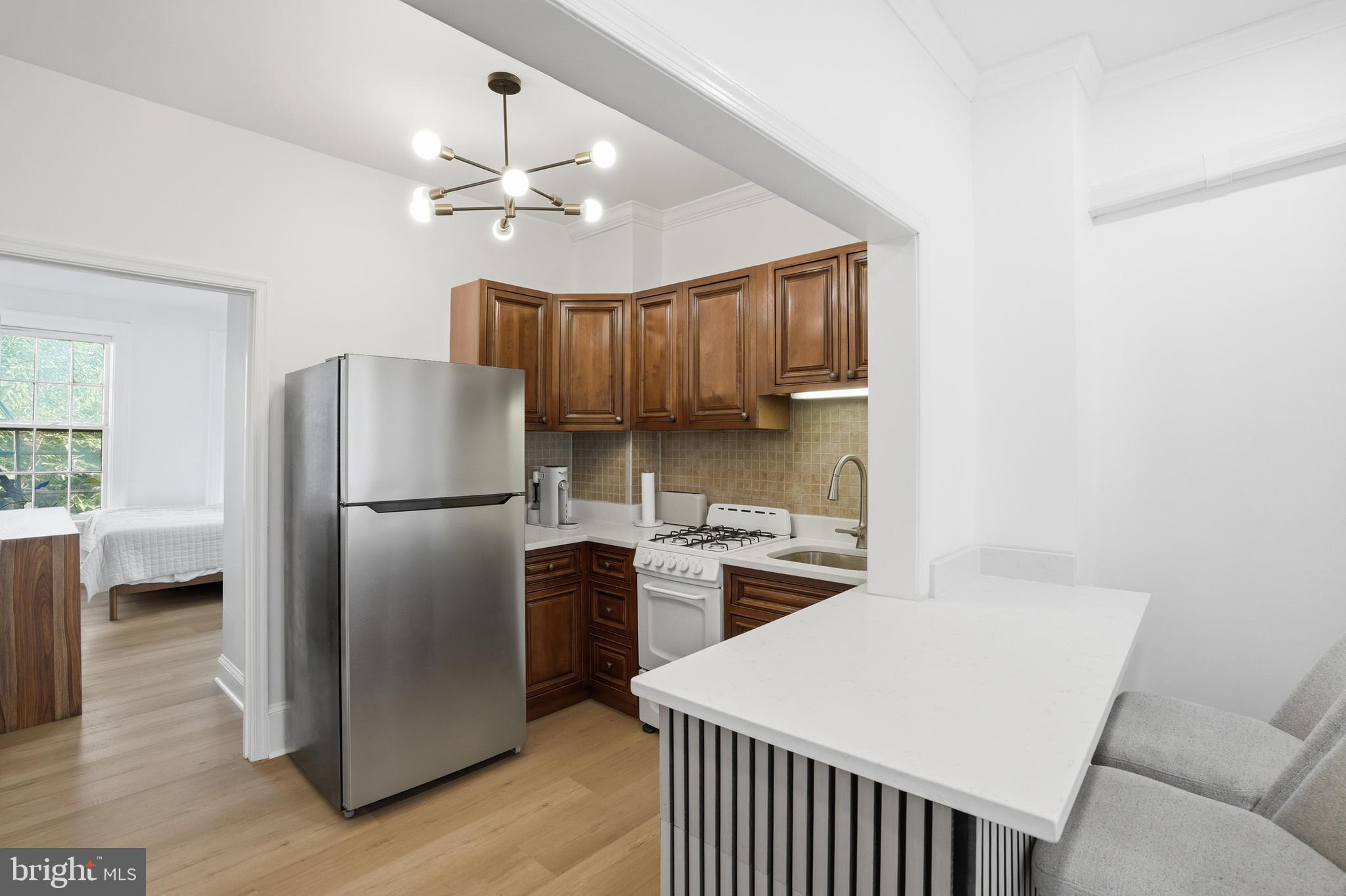 313 C Street Southeast Washington, DC 20003 - Photo 6 of 47 a kitchen with stainless steel appliances a refrigerator and a chandelier