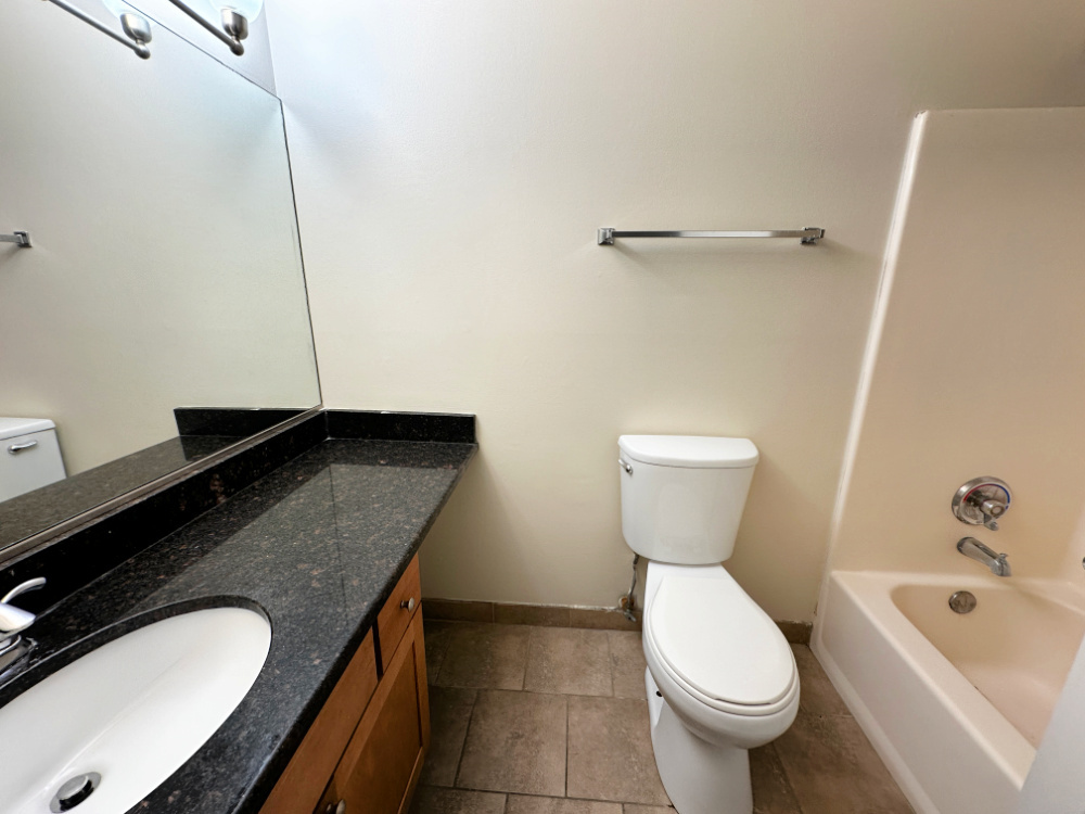 1340 Brook Street, Unit F St. Charles, IL 60174 - Photo 9 of 10 a bathroom with a granite countertop sink and a toilet