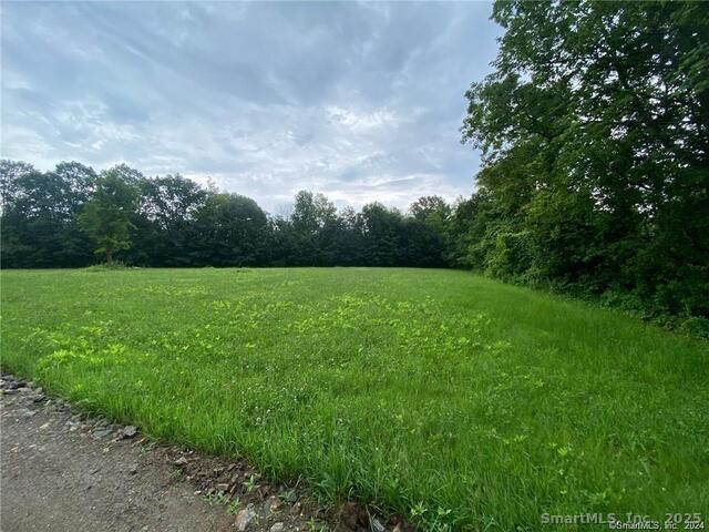 a view of a green field with wooden fence