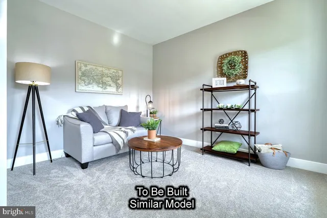 a living room with furniture and a lamp