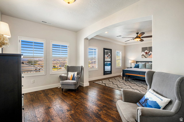 2311 South 1340 West St. George, UT 84770 - Photo 27 of 56 Bedroom featuring arched walkways, dark wood-type flooring, and recessed lighting