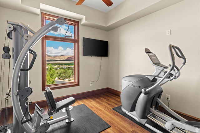 5615 East Eight Mile Gap Road Kanab, UT 84741 - Photo 38 of 81 Exercise room featuring ceiling fan