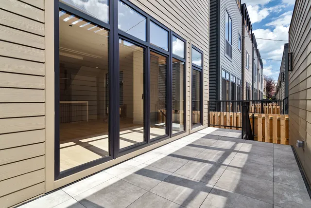 a view of a porch with a door