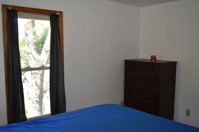 a bedroom with a bed and a dresser