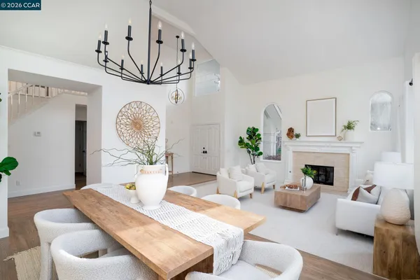 a dining room with furniture garden view and a window