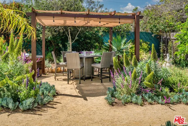 a view of backyard with swimming pool and outdoor seating