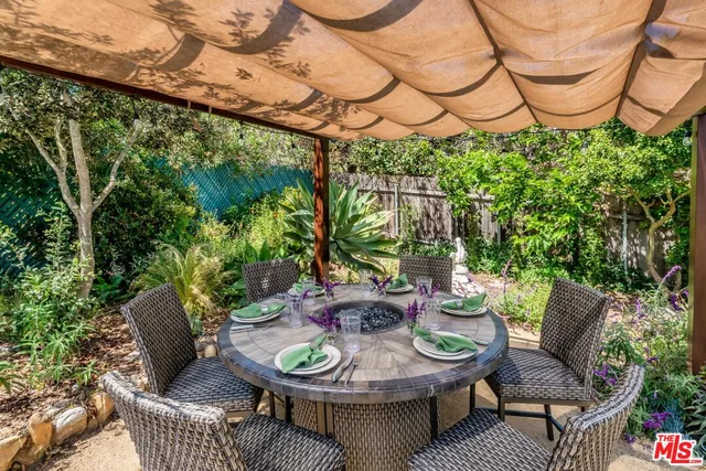 a view of a chairs and table in the patio