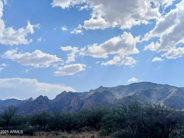 a view of a town with mountains in the background