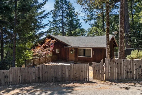a house view with a wooden fence