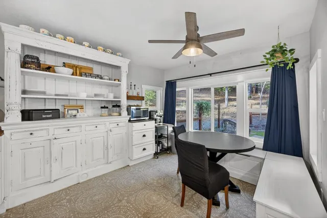 a bedroom with furniture and a bed