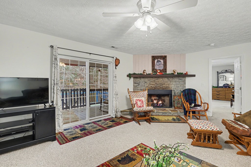 4790 Fires Creek Road Hayesville, NC 28904 - Photo 23 of 61 a living room with furniture fireplace and flat screen tv
