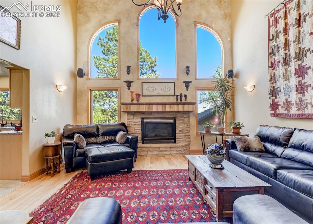 17305 Goshawk Road Colorado Springs, CO 80908 - Photo 17 of 50 a living room with furniture and a fireplace
