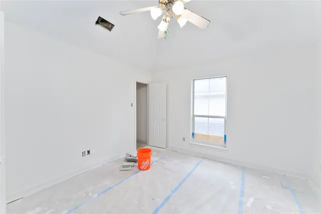 a view of a room with a window