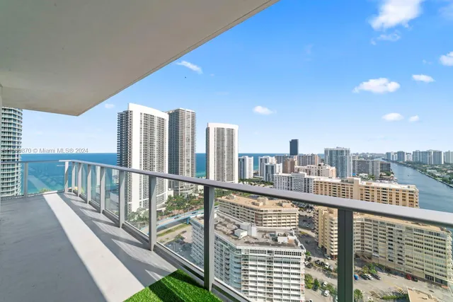 a city view with tall buildings