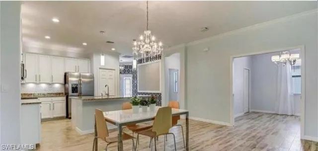 a view of a kitchen and dining area