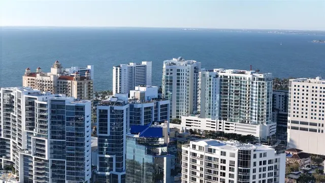 a view of a city with tall buildings