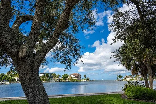 a view of a lake with a city