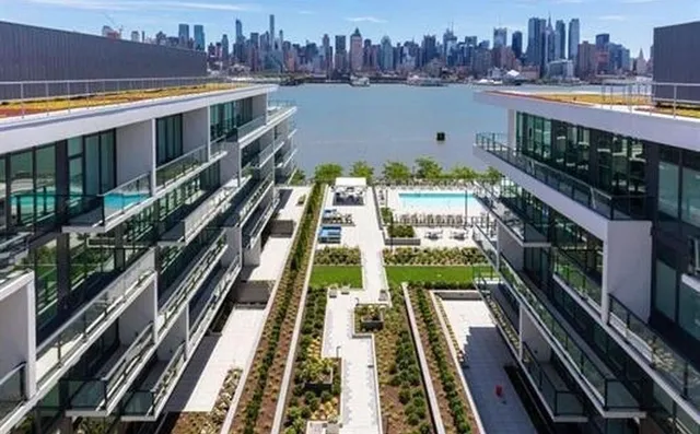 an entryway with wooden floor