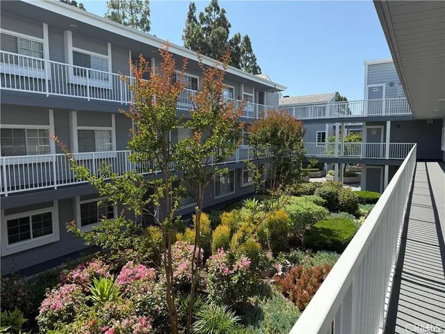 a view of a house with a yard and potted plants