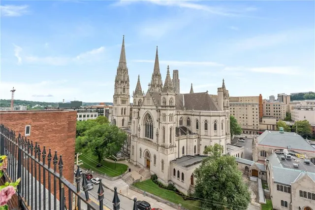 a view of city from a lake