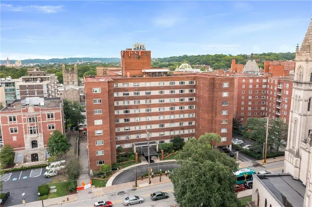 a view of a city that has tall buildings