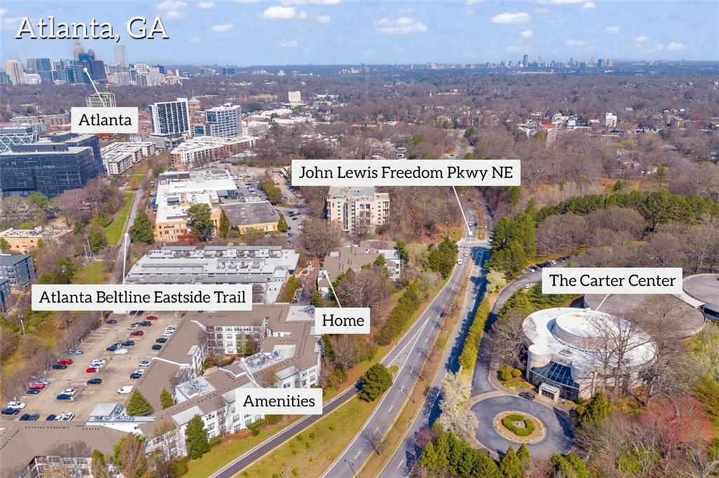 821 Ralph McGill Boulevard Northeast, Unit 2303 Atlanta, GA 30306 - Photo 29 of 43 an aerial view of residential houses with outdoor space