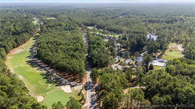 an aerial view of residential house with trees all around