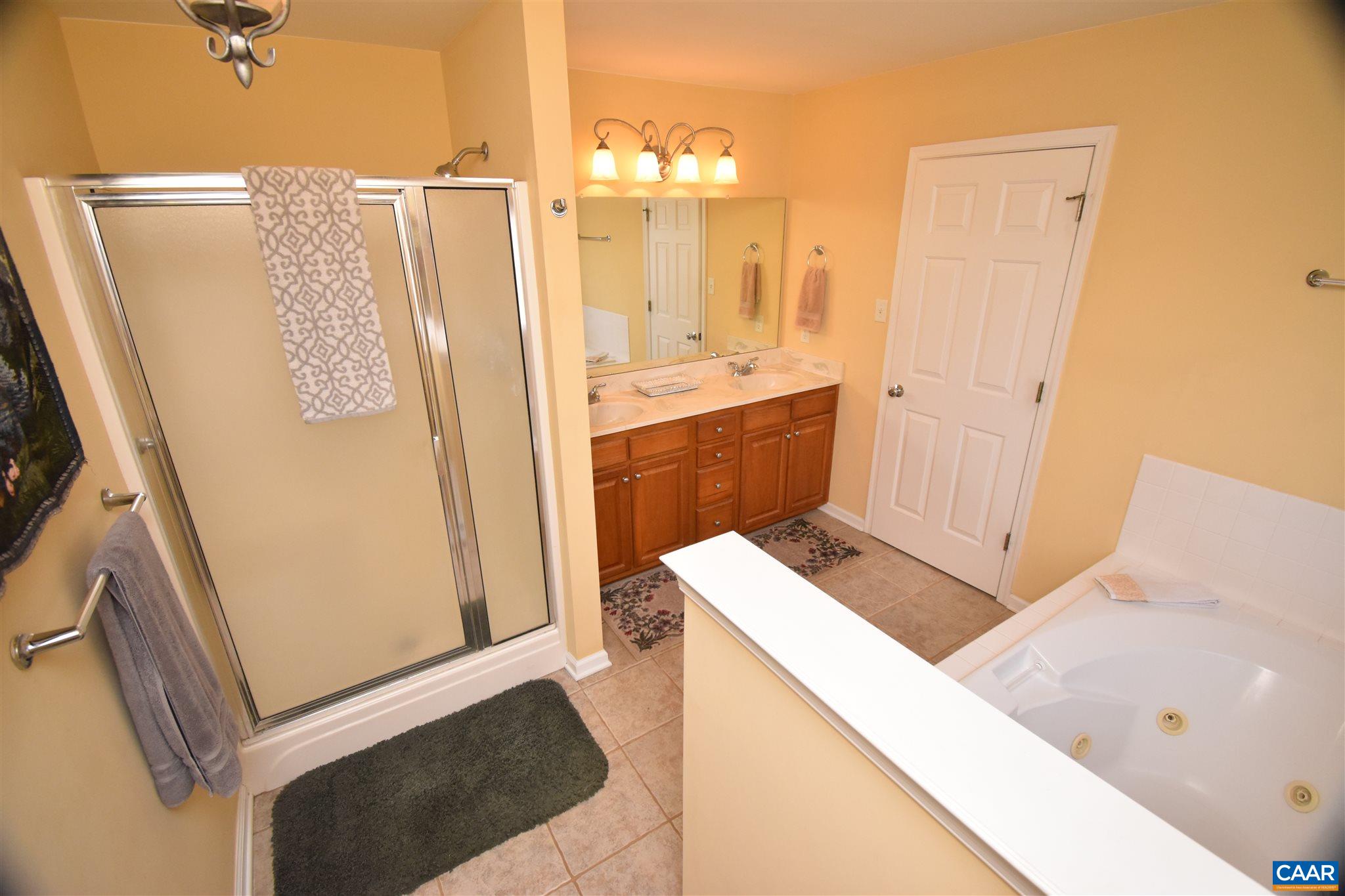 285 March Road Stanardsville, VA 22973 - Photo 33 of 75 a bathroom with a sink a mirror and a shower