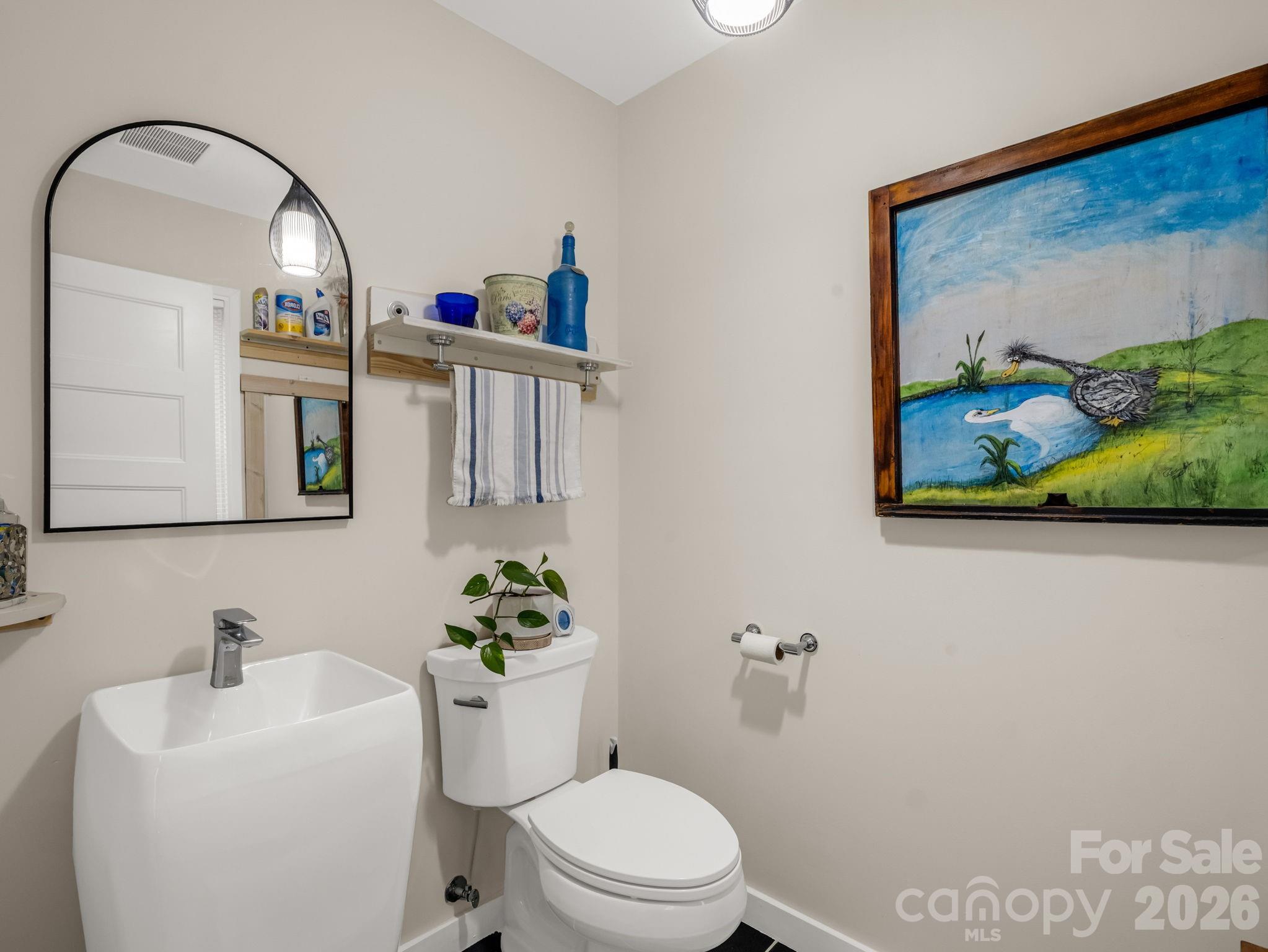 200 Piney Mountain Road Tryon, NC 28782 - Photo 22 of 48 a bathroom with a toilet a sink and mirror