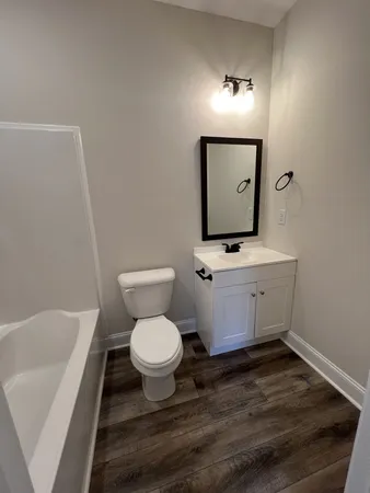 a bathroom with a toilet and a bathtub