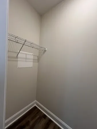 a view of a room with racks on the wall