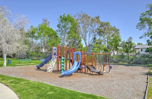 a view of a park with slide