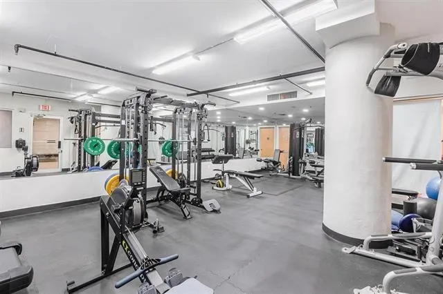 a view of a room with gym equipment
