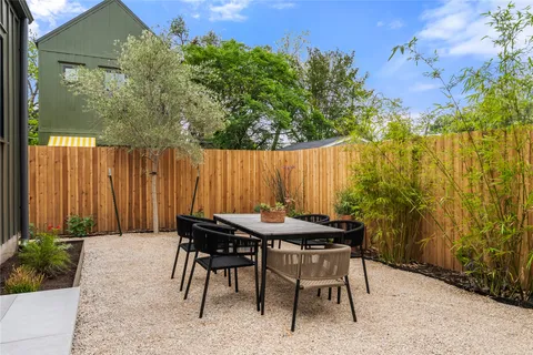 an outdoor space with furniture