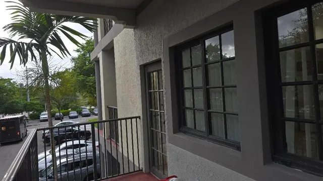 a view of a balcony with an outdoor space