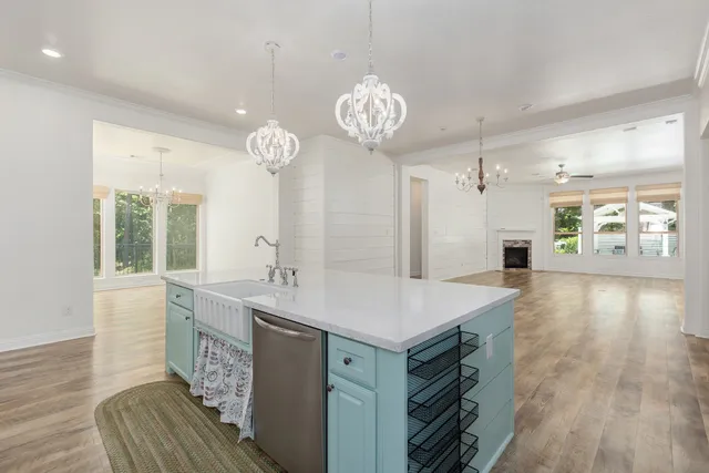 a very nice looking dining room with a large window